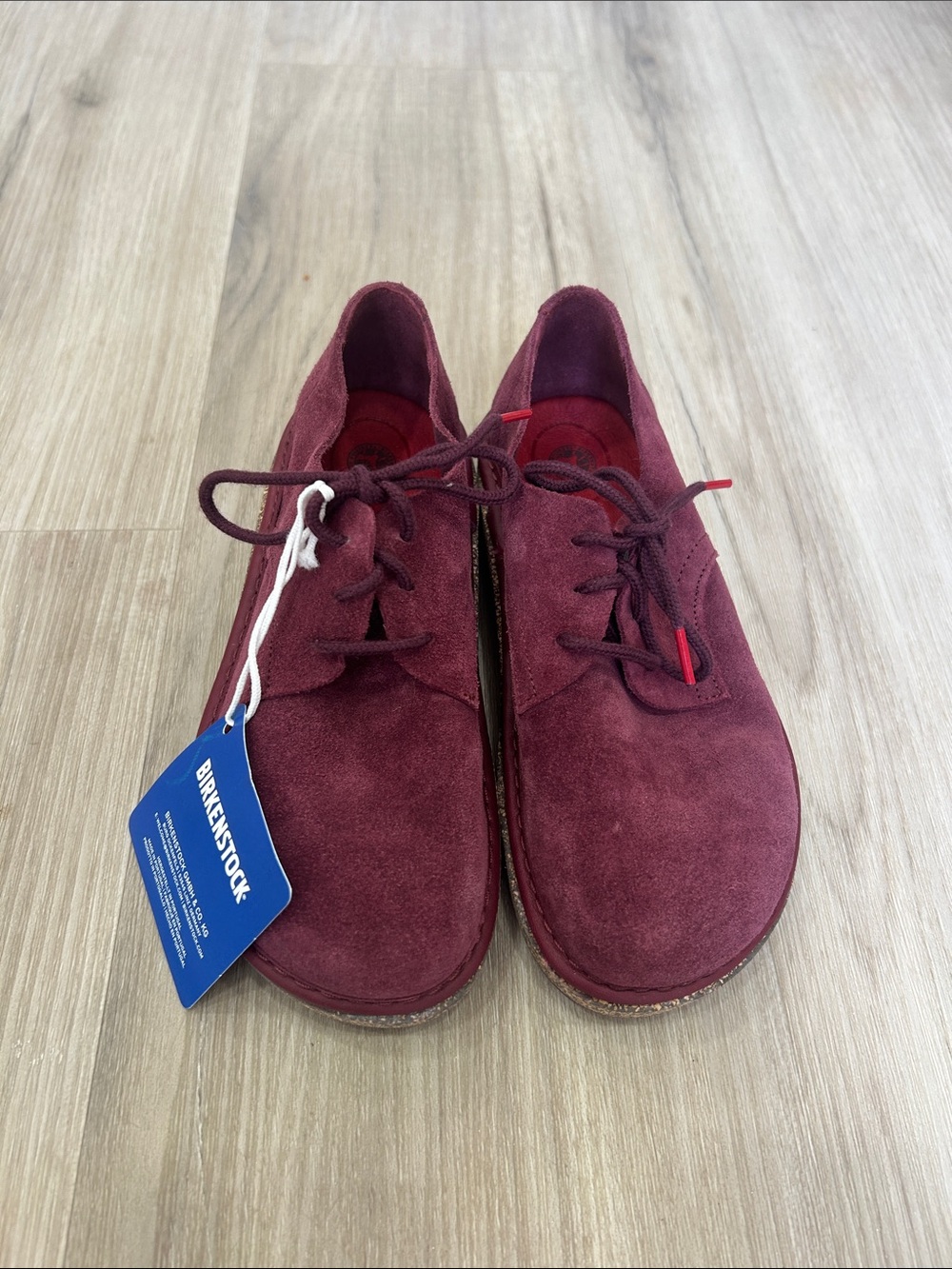 NWT Birkenstock Gary Kids Maroon Burgundy Suede Lace Up Shoes EU 31 US 13